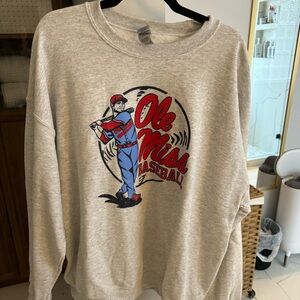 Ole Miss Baseball Ash Grey Crewneck